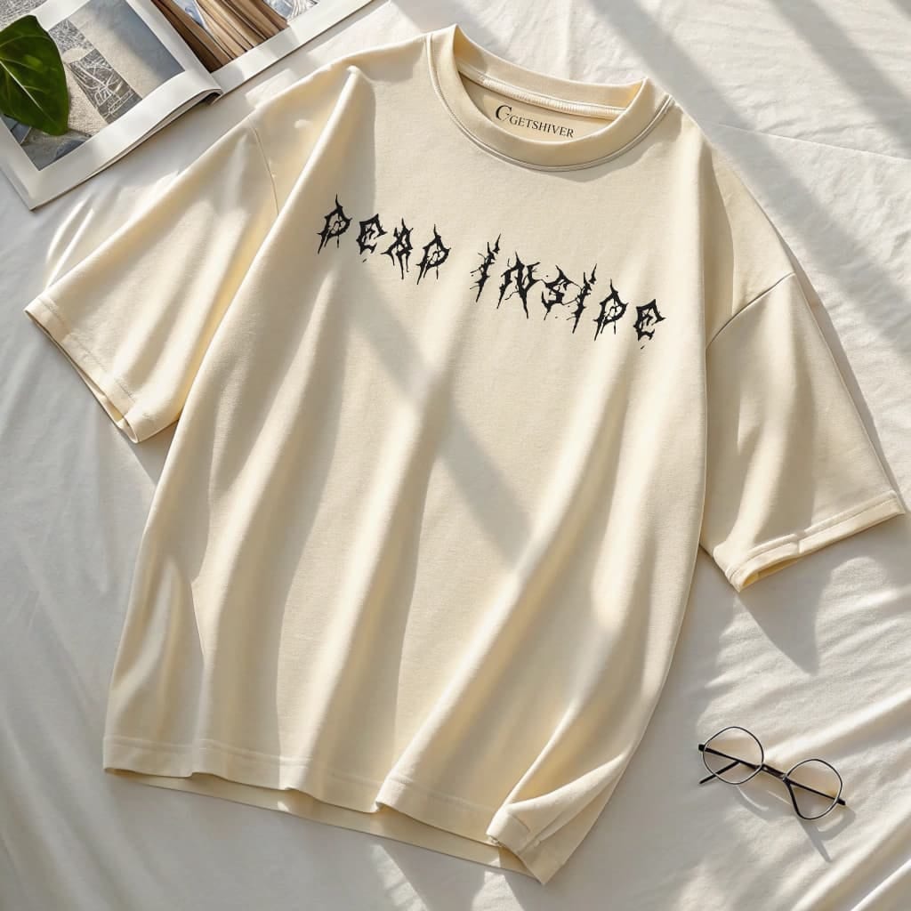 Dead Inside Unisex Dropshoulder Tshirt - Beige