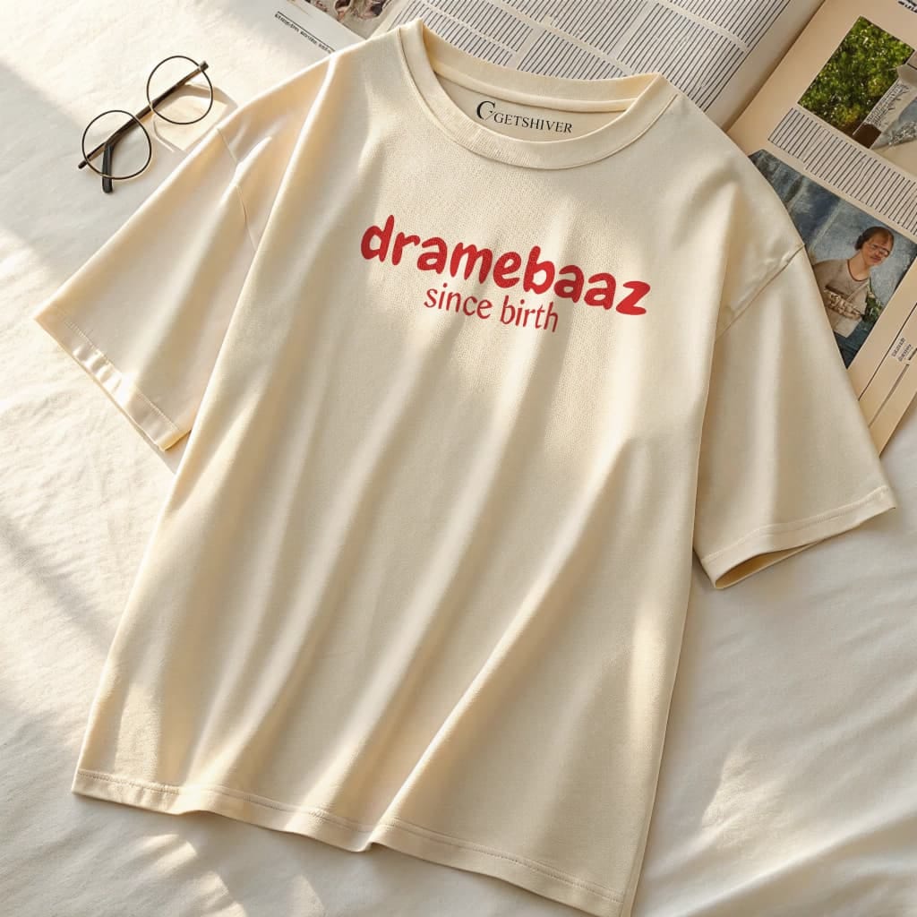 Dramebaz Unisex Dropshoulder Tshirt - Beige