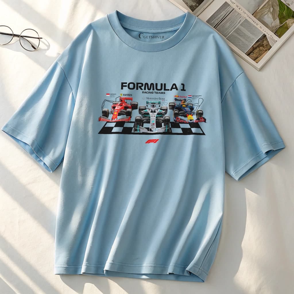 Formula 1 Legends Unisex Dropshoulder Tshirt - Sky Blue