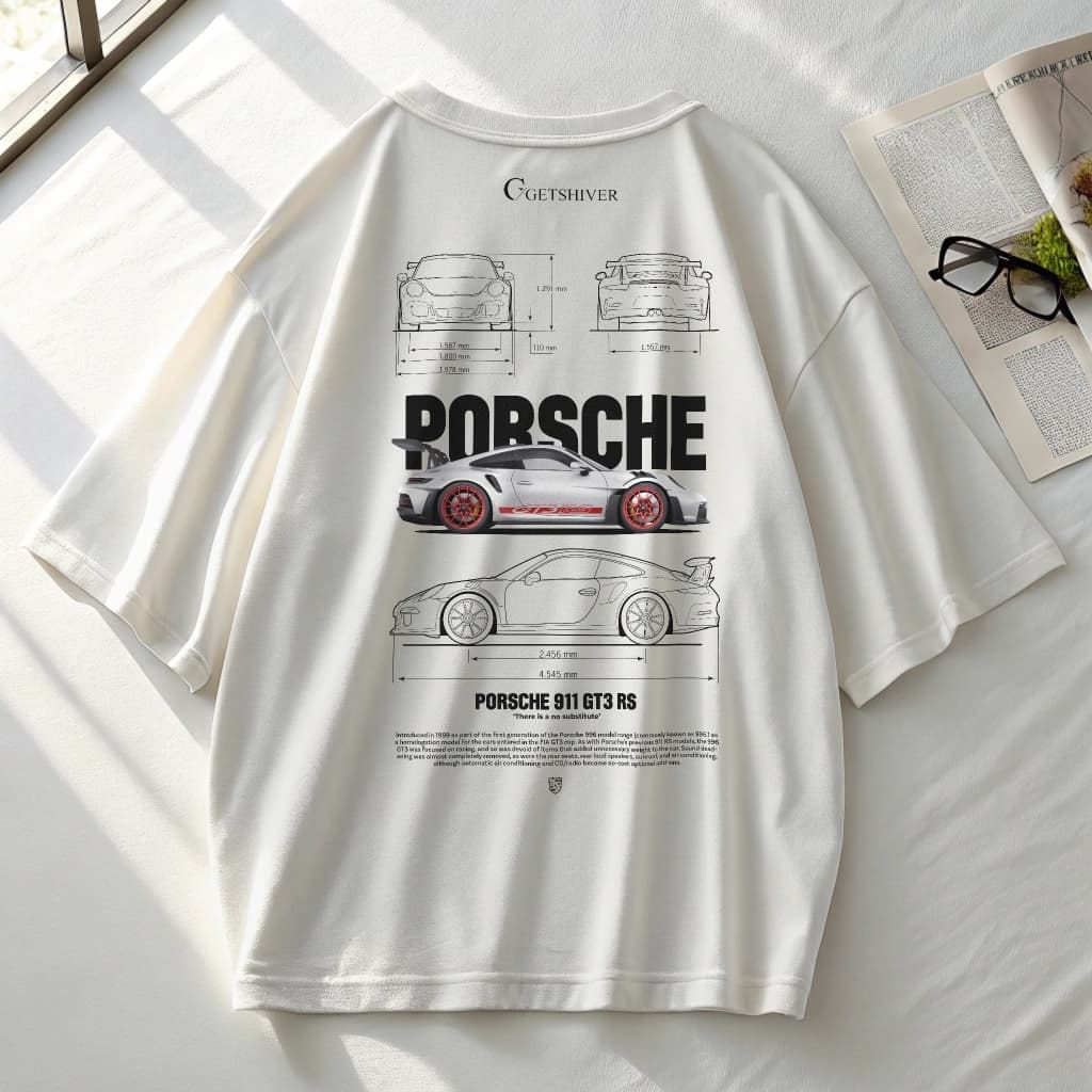 PORSCHE 911 BLUEPRINT Unisex Dropshoulder Tshirt - White