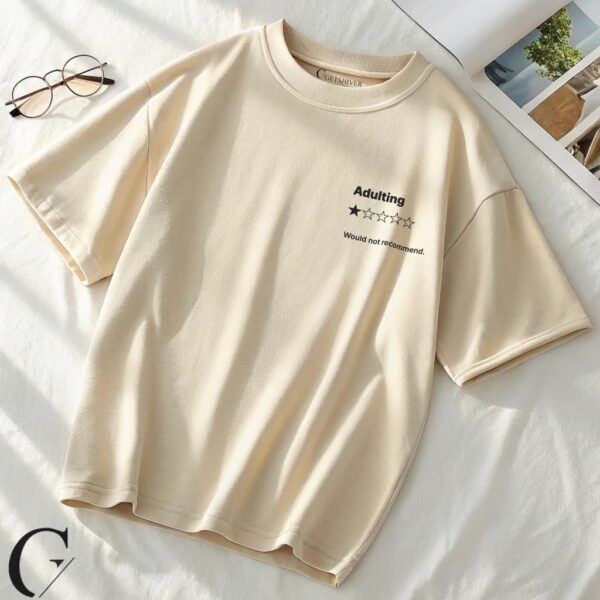 Adulting Review Oversized Graphic Dropshoulder T-Shirt | Funny Minimalist Unisex Cotton Tee