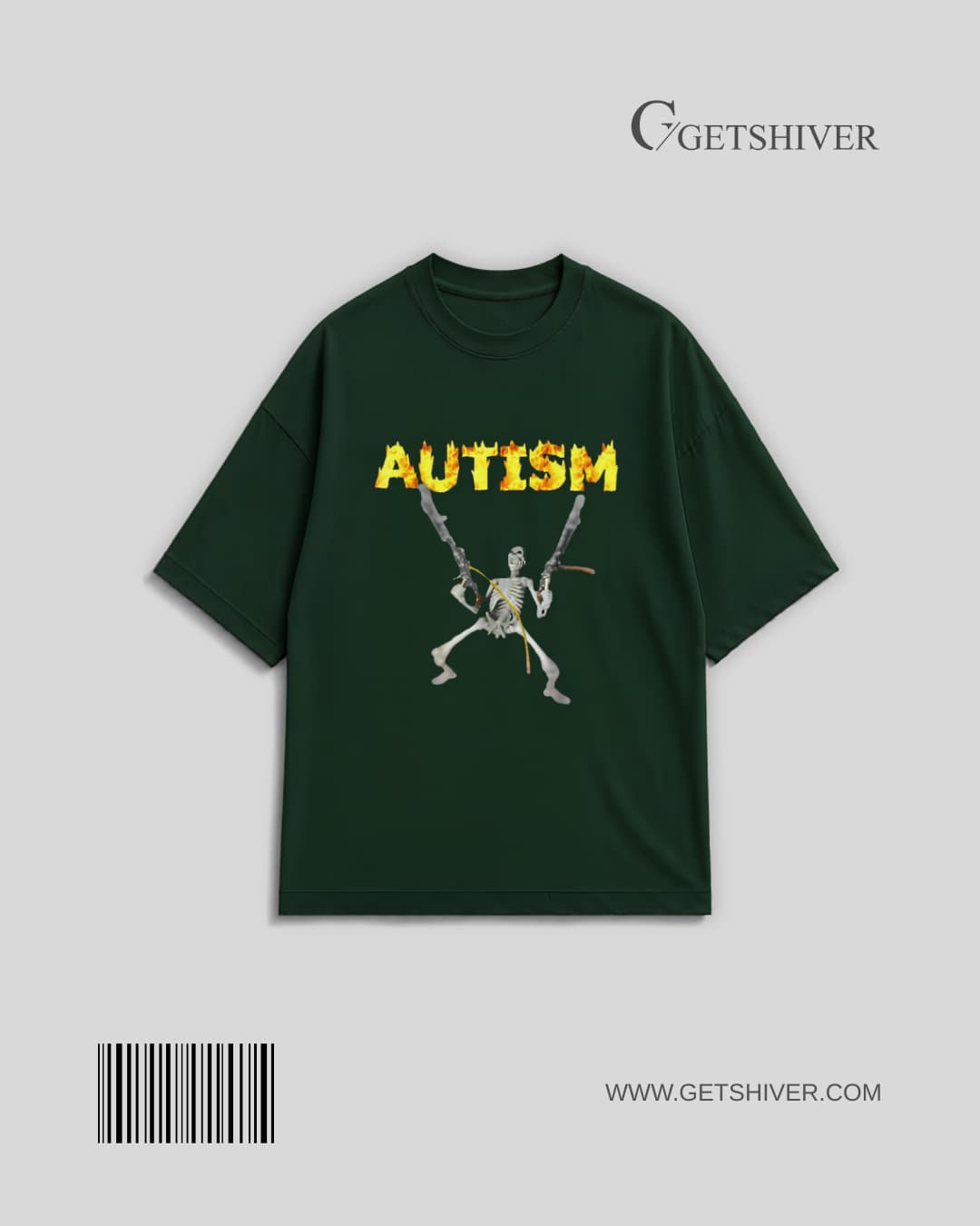 3 Autism Skeleton Drop Shoulder Tee | Unisex Oversized Graphic T Shirt | GetShiver - Image 1