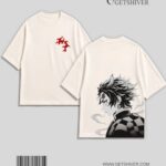 Tanjiro Kamado Flame Tee - Demon Slayer Unisex Oversized Drop Shoulder Anime Graphic T-Shirt | GetShiver