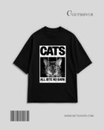 Cats. All Bite No Bark Drop Shoulder Oversized T-Shirt | Cat Graphic Tee | Premium Cotton | GetShiver