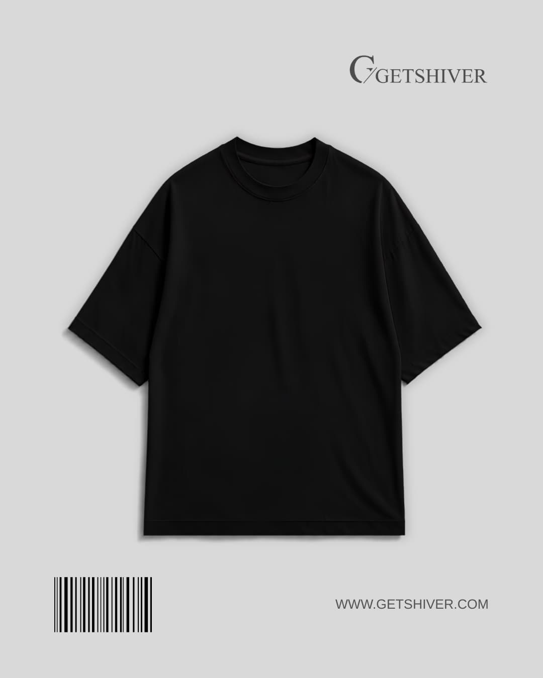 1 Essential Black Solid Drop Shoulder Oversized Unisex T-Shirt | Premium Cotton | GetShiver - Image 1