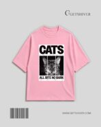 Cats. All Bite No Bark Drop Shoulder Oversized T-Shirt | Cat Graphic Tee | Premium Cotton | GetShiver - Image 9